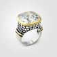 Reverse Two Tone Brass Ring with Cubic Zirconia Stone