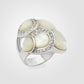 Rhodium Brass Ring with Precious Stone Conch in White
