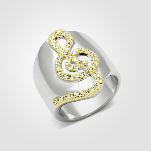 Reverse Two-Tone Brass Ring with Top Grade Crystal