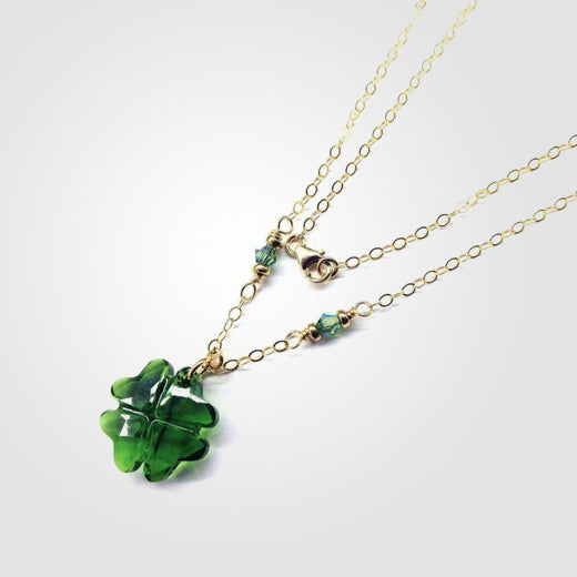Dark Green Sparkly Crystal Lucky Clover Necklace