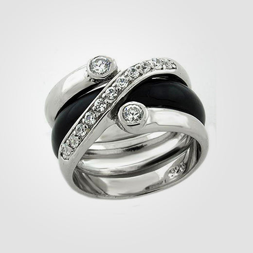 Rhodium Plated Sterling Silver Ring with Cubic Zirconia
