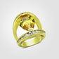 Gold Brass Ring with Top Grade CZ in Topaz