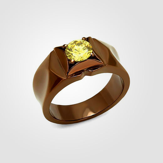 IP Coffee light Stainless Steel Ring with Cubic Zirconia Topaz