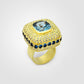 Matt Gold Brass Ring with London Blue Synthetic Stone