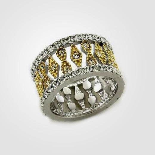 Gold-Rhodium Plated Sterling Silver Ring with Top Grade Crystal