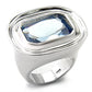Rhodium Plated Sterling Silver Ring with Synthetic Spinel Sea Blue Stone