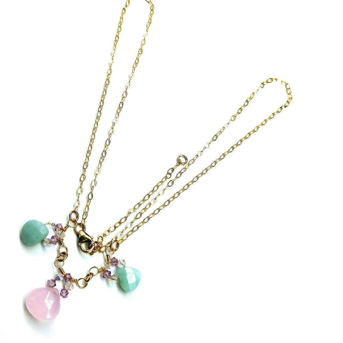 Light Pink-Mint Gemstone Gold Filled Necklace