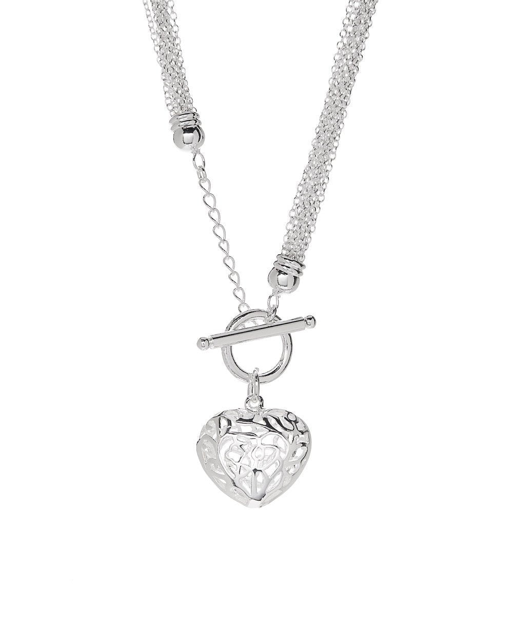 Multi Strand Silver Heart Charm Necklace Heart Necklaces for Women